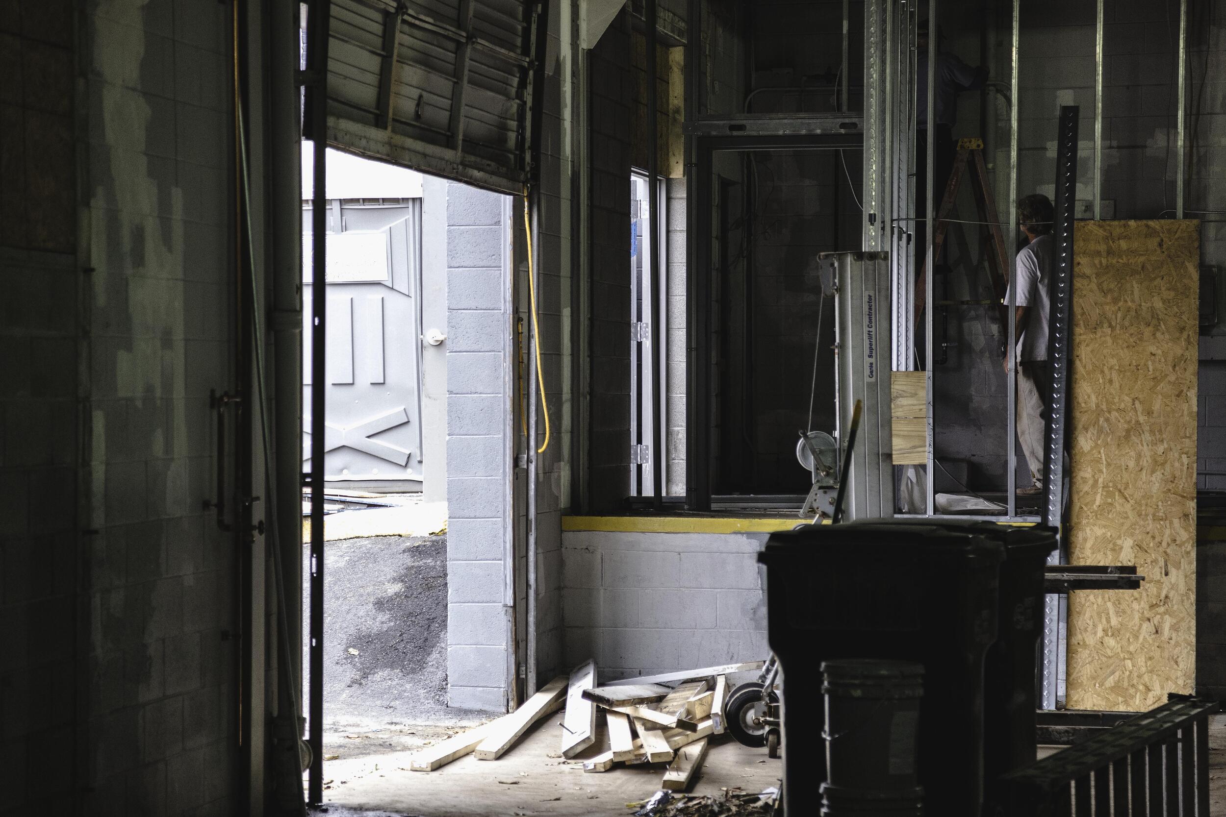 Photo of interior of a garage.