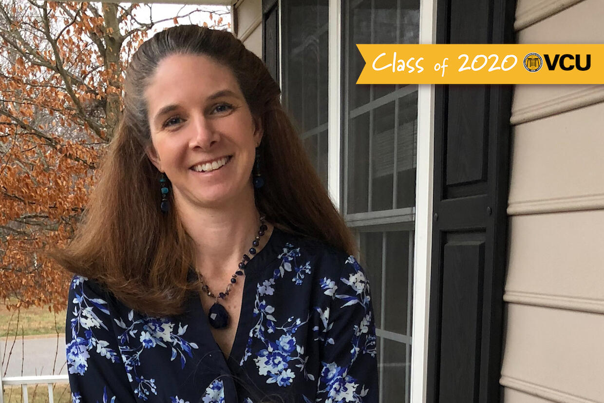 Portrait of Dena Kota. Banner says \"Class of 2020\" with V C U logo.