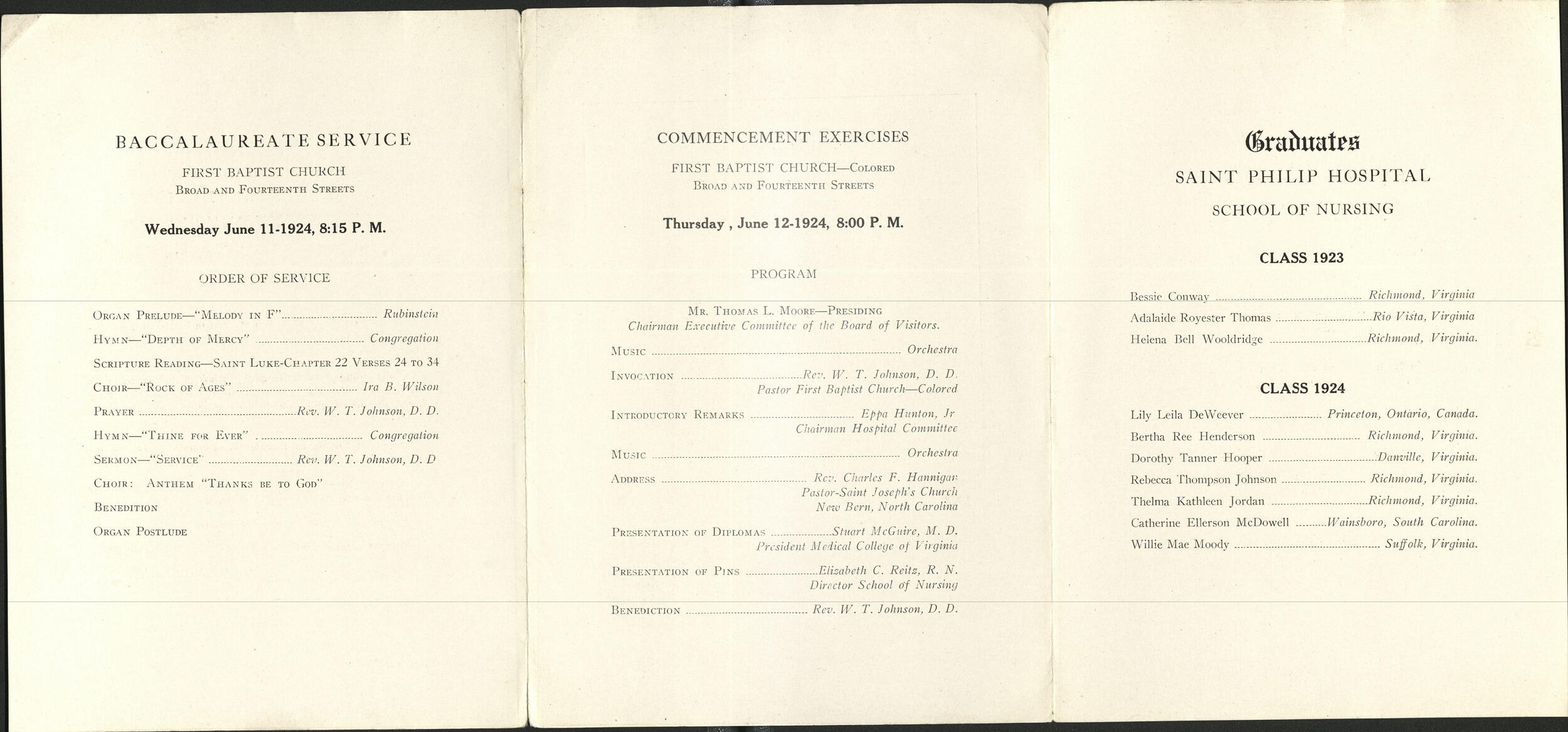 An old program printed out on an off-white piece of paper. 