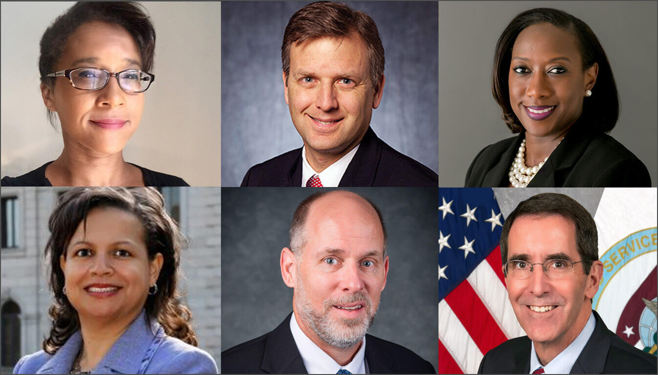 Clockwise from top left: Carmenita Higginbotham, Ph.D.; Daniel C. Bullard, Ph.D.; Tomikia LeGrande, Ed.D.; Arthur Kellermann, M.D.; Daniel C. Bullard, Ph.D.; and Susan Gooden, Ph.D.