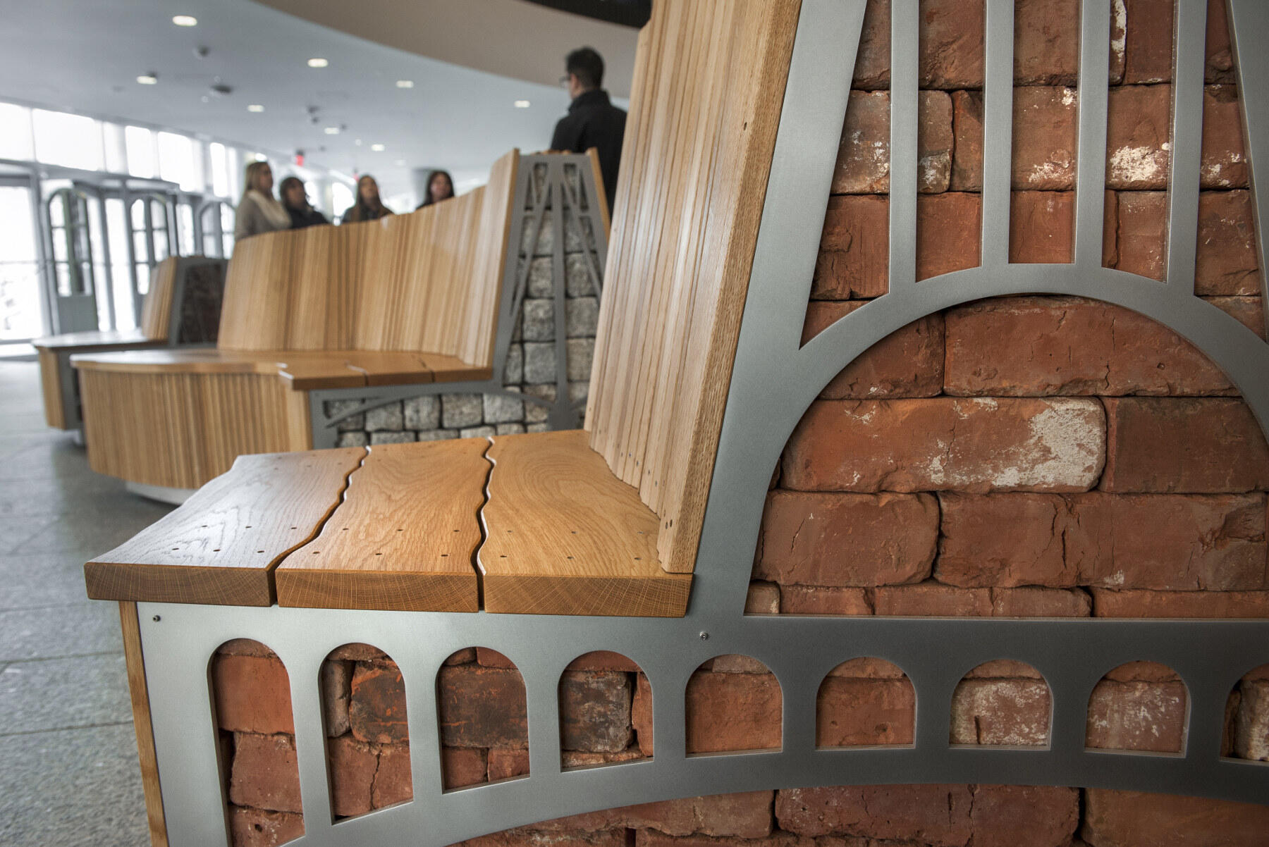 Each of "Fall Line's" pass-throughs feature a representation of a Richmond bridge as well as building materials that are distinctly Richmond and evoke the city’s history. Photo by Kevin Morley.