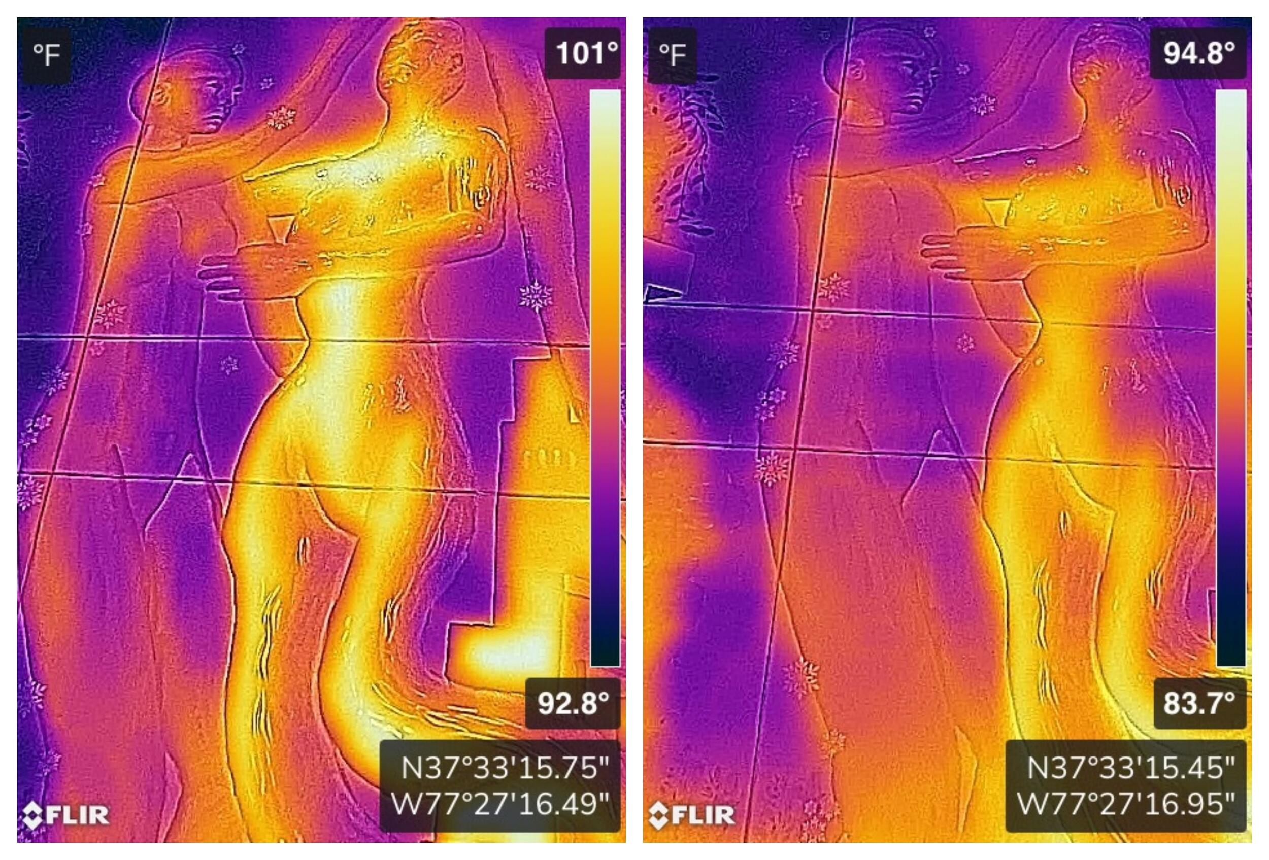 Photos of the mural with colors showing how much heat is on them. 