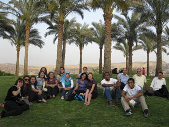 VCU students socialize with Egyptian counterparts at Al-Azhar Park in historic Cairo. Photo courtesy of Erica Lamberta