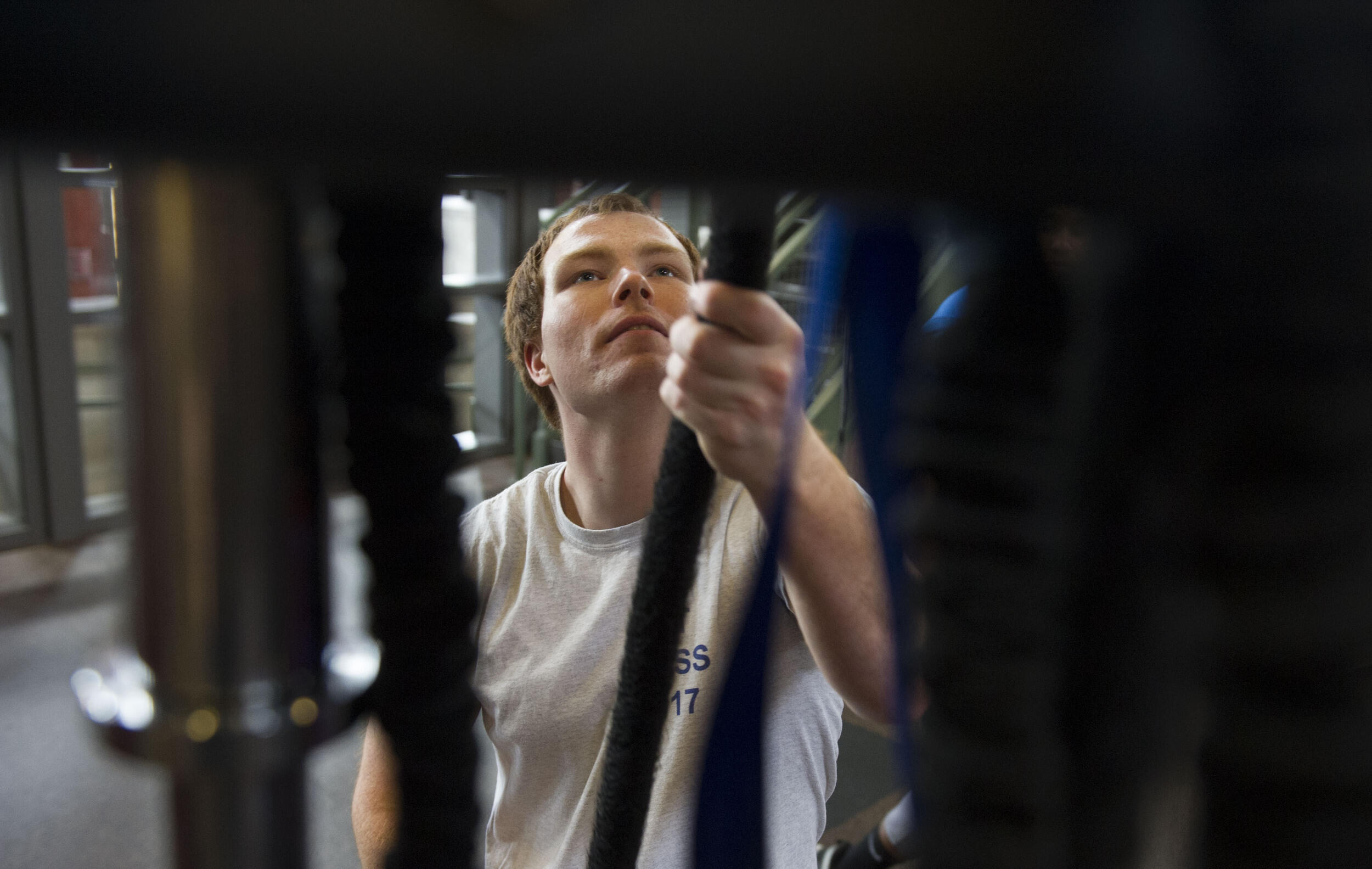 Nick Allen, a junior biology major, prepares for a round of exercises at Imthurn's Functional Fitness Training class. (Julia Rendleman, University Marketing)