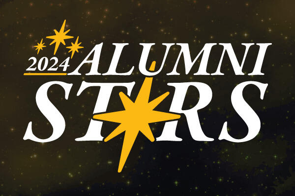 White text reads \"2023 ALUMNI STARS\" with yellow sparkels around. 