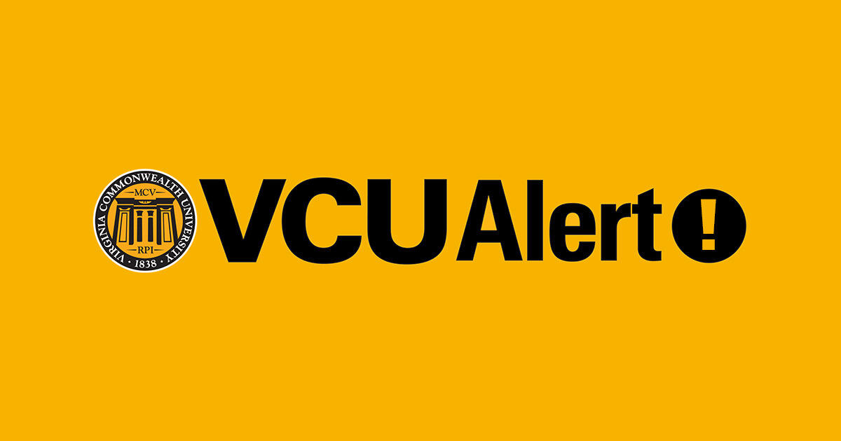 Black text that reads \"VCUAlert!\" over a yellow background. 