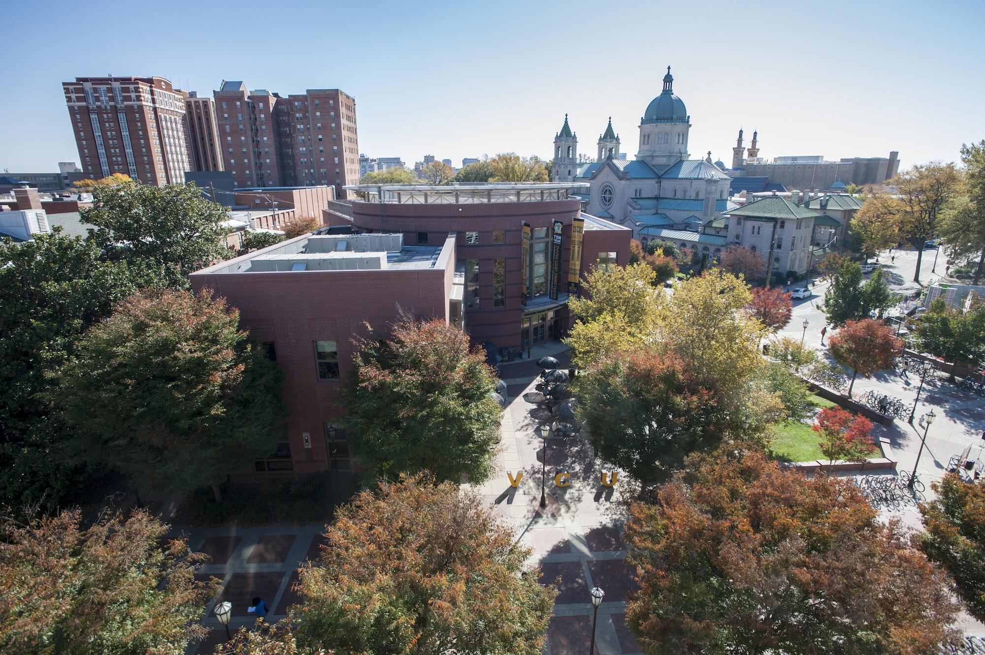 Aerial view of VCU's Monroe Park Campus