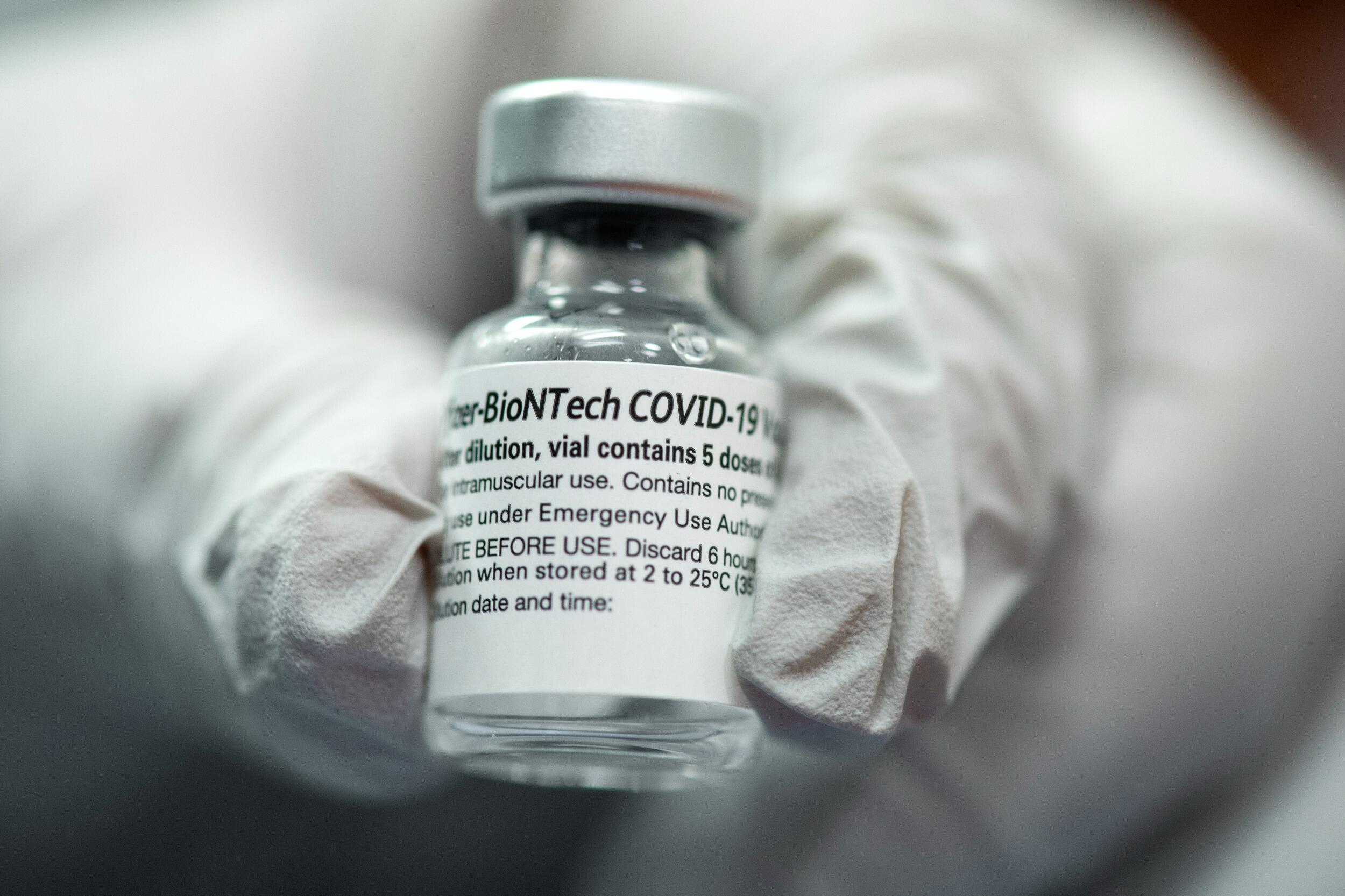 A vial of Pfizer CIOVID-19 vaccine.