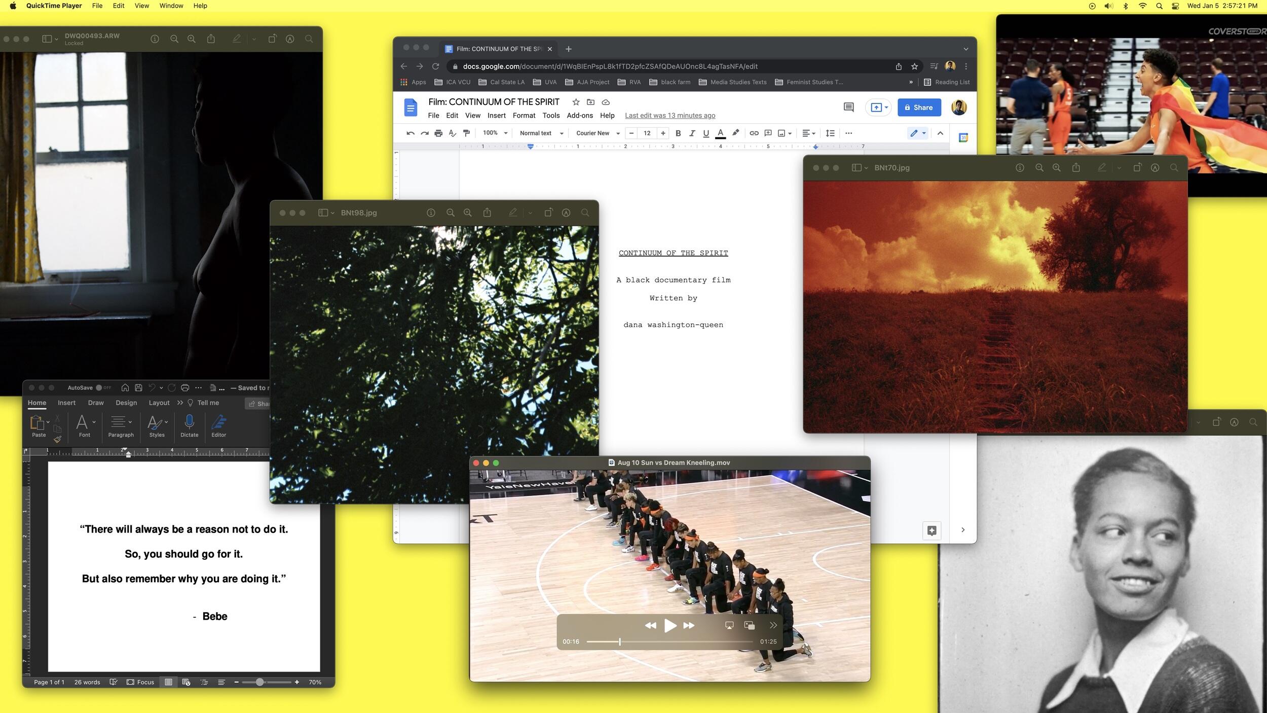 Several images over a yellow background