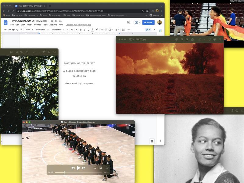 Several images over a yellow background