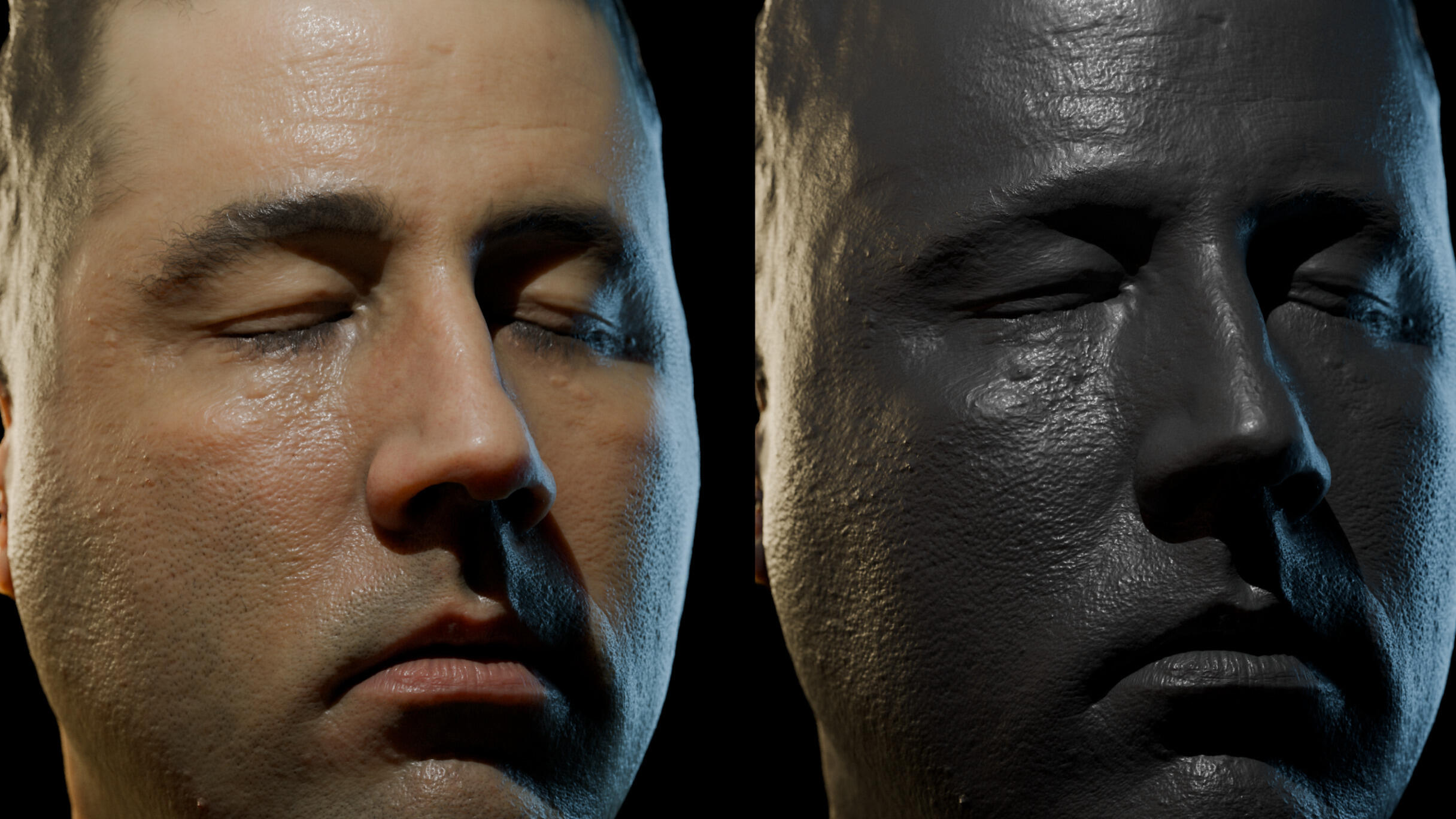 Two images of a man with his eyes closed.