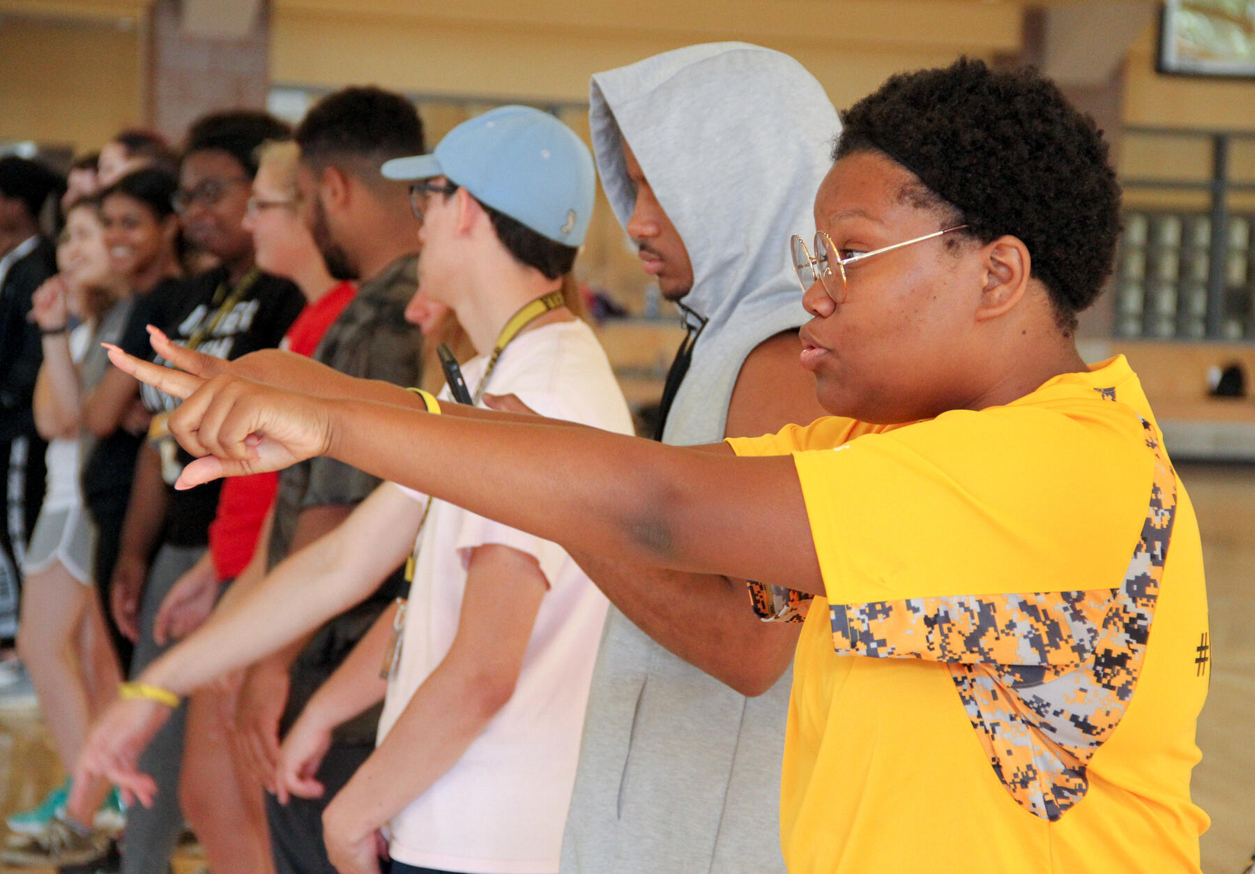 Incoming freshmen participate in team-building activities at Cary Street Gym during RAM CAMP. 