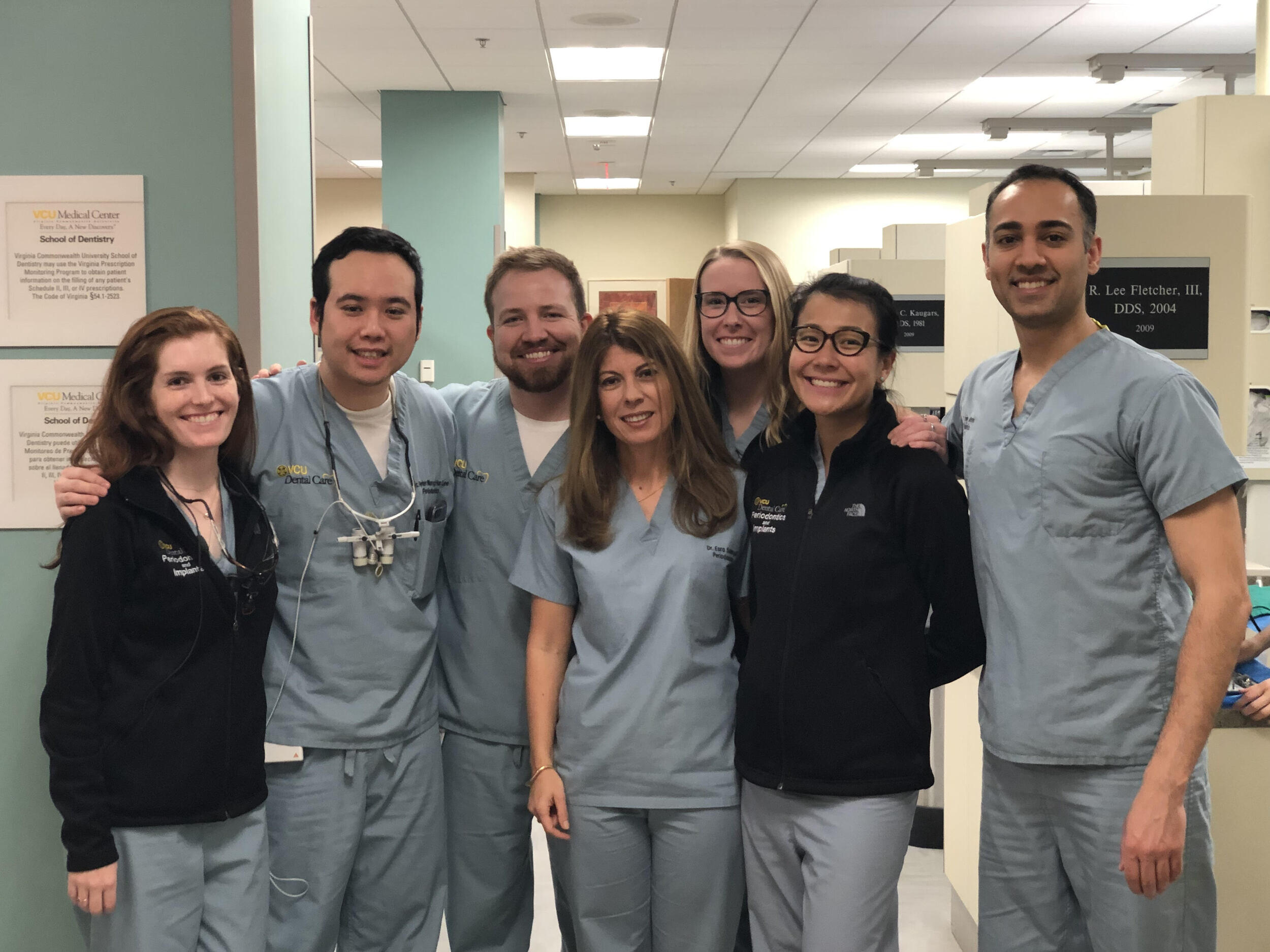 Sinem Esra Sahingur, middle, flanked by VCU School of Dentistry postgraduate students. (Photo courtesy of Sinem Esra Sahingur)