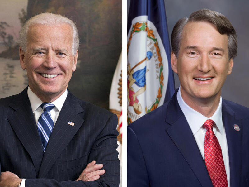 Headshots of President Joe Biden (left) and Gov. Glenn Youngkin (right)