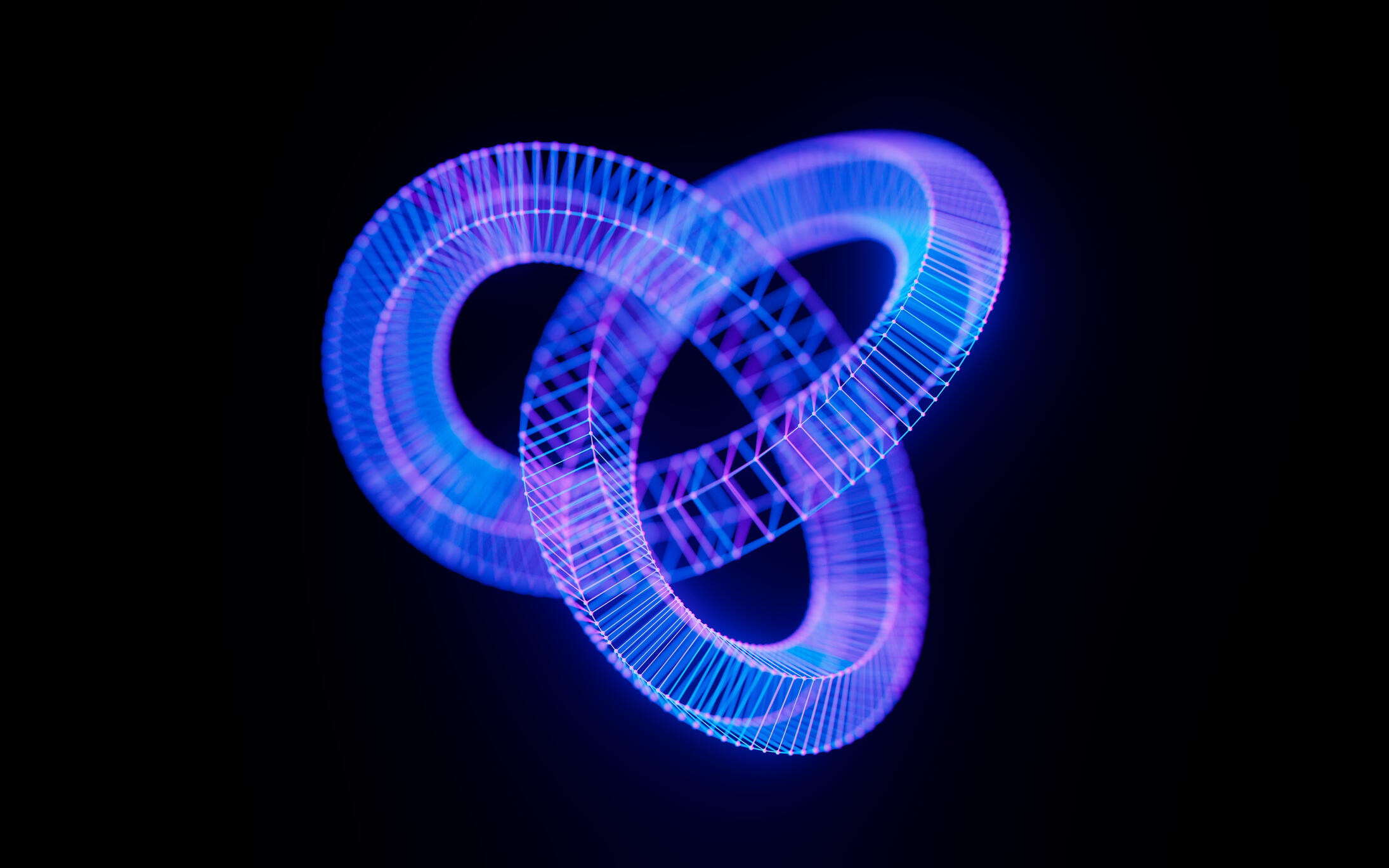 An illustration of a blue, 3D loose knot. 