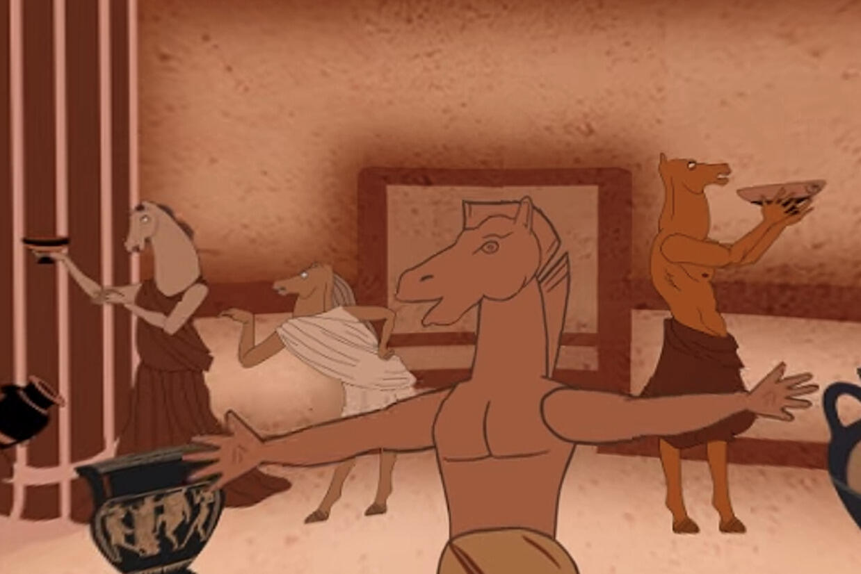 A still from "Horsymposium,"  part of “The Horse in Ancient Greek Art” exhibition at the VMFA.