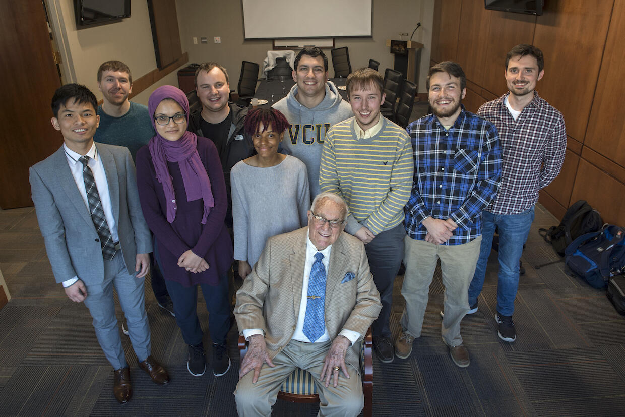 C. Kenneth Wright with a group of V C U students.