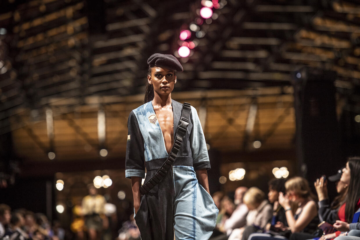 Inspired by military flight suits, Phyllis Sachi-Solomon's collection features deep V-necks and deep pockets for a more feminine touch. 