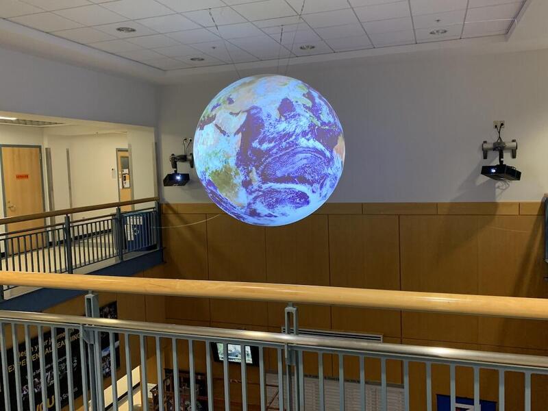 Science On a Sphere, hanging in the Trani Center foyer at VCU.