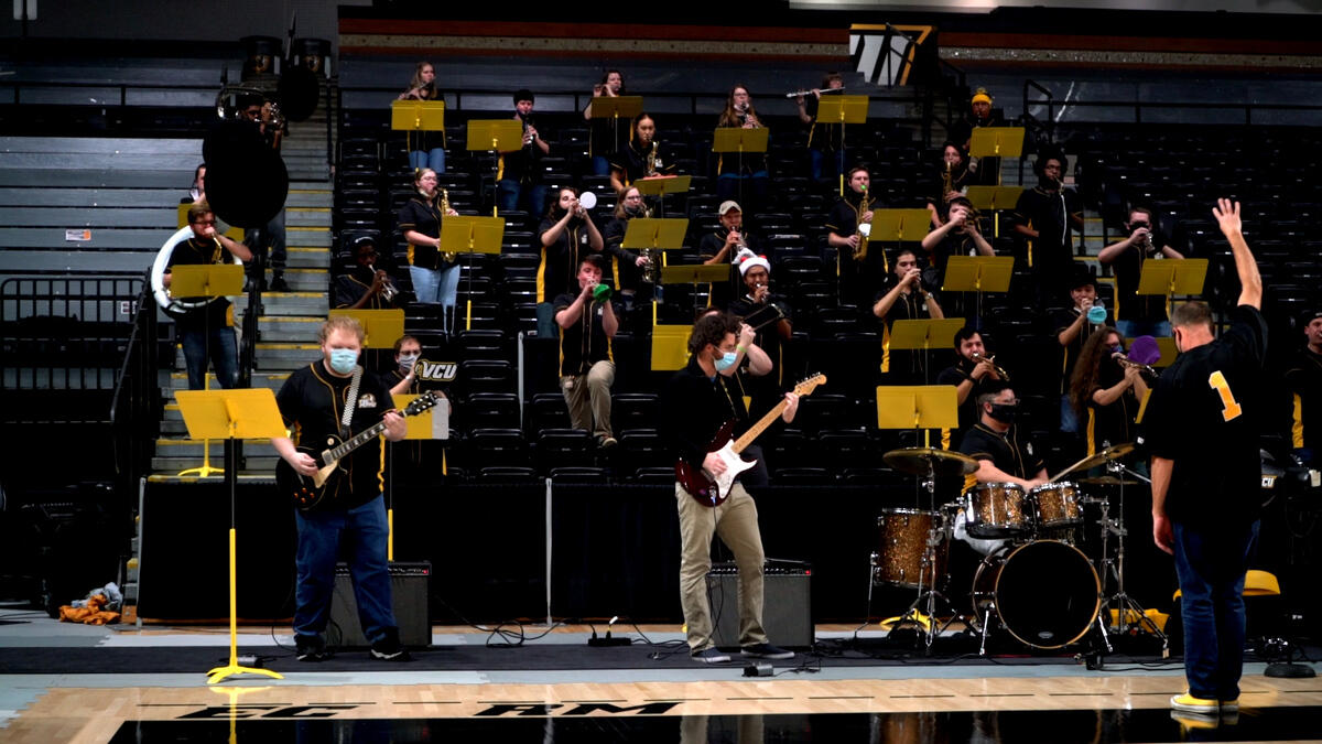 V C U's Peppas pep band performing at the Siegel Center.
