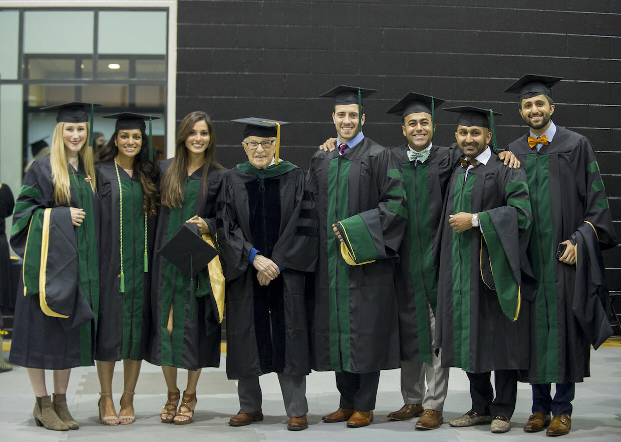Enrique Gerszten, M.D., with a group of new School of Medicine graduates at the medical school's convocation ceremony in 2017.