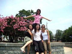 Front row from left: Liu Kang, Fu Xiaolei, Phuc Tran and Chai Ruoping (standing) take a break from a bus tour of Richmond. The visiting students posted blogs and pictures of their experiences here.  Photo courtesy of Chai Ruoping.