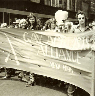 Dottie Cirelli, on the left, marching for gay rights in New York City in the 1970s.
