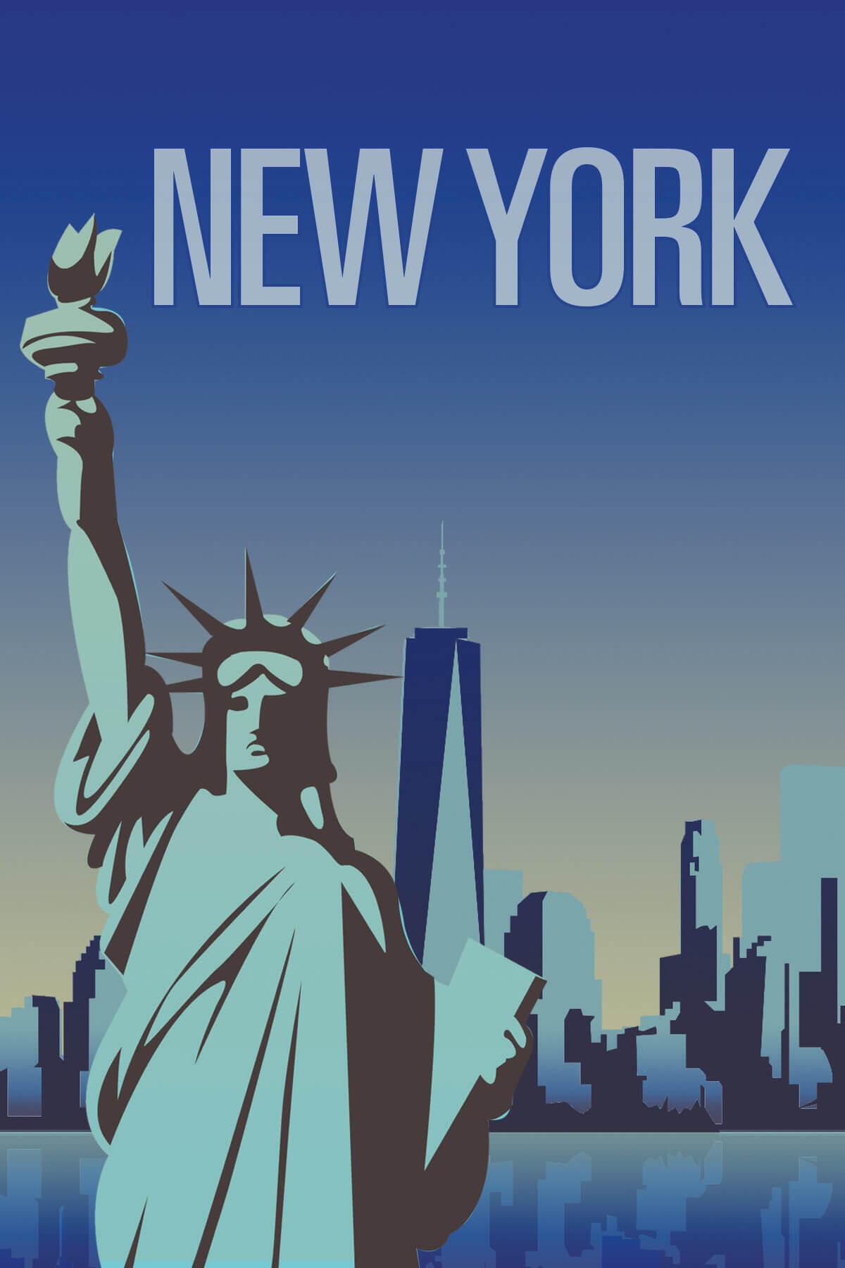 New York travel poster showing Statue of Liberty.