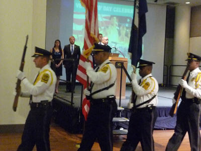 Representatives of the VCU Police Department Honor Guard presented the colors of the VCU Veterans Celebration. Retired Col. Cecil Drain, dean of the School of Allied Health Professions, served as keynote speaker.
