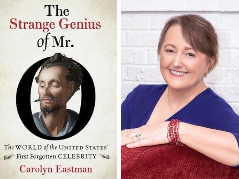 The book cover of Carolyn Eastman's \"The Strange Genius of Mr. O\" and a portrait of Carolyn Eastman.