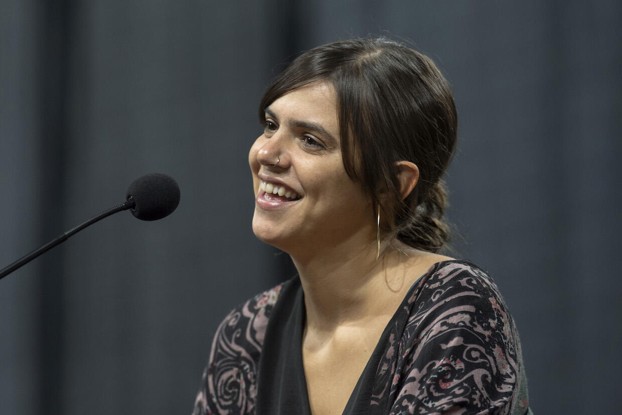 Valeria Luiselli, author of “Tell Me How It Ends," addresses students Wednesday at Virginia Commonwealth University. 