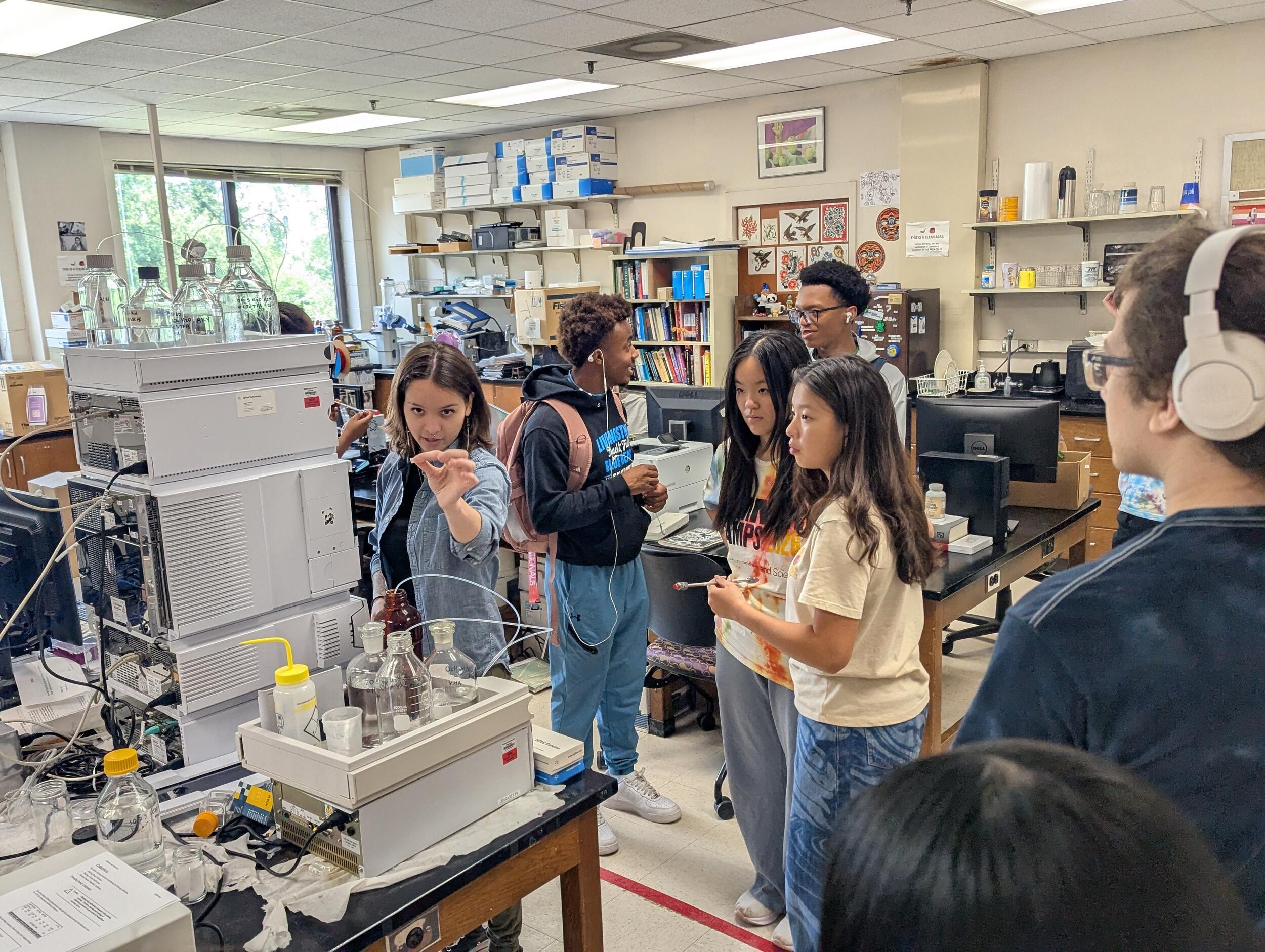 A photo of middle school students in a science lab. 