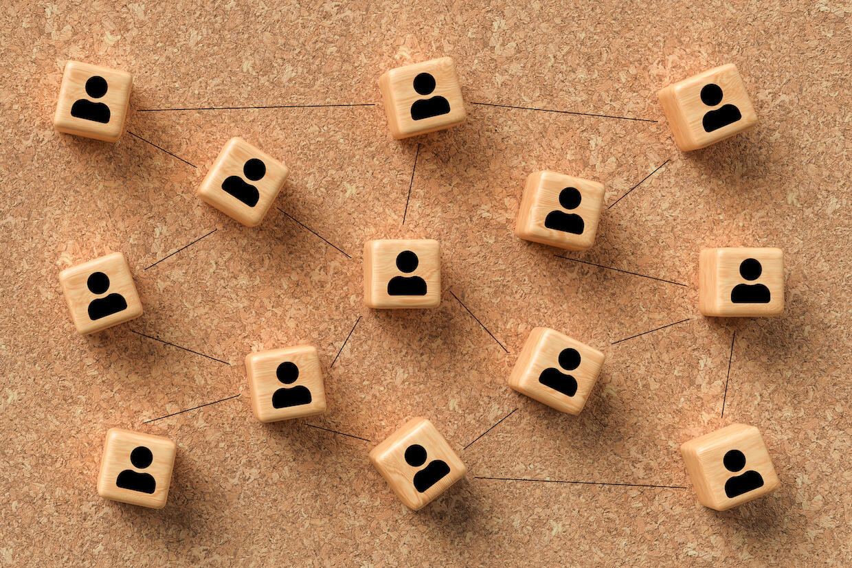 A network of people represented as an interconnected web.