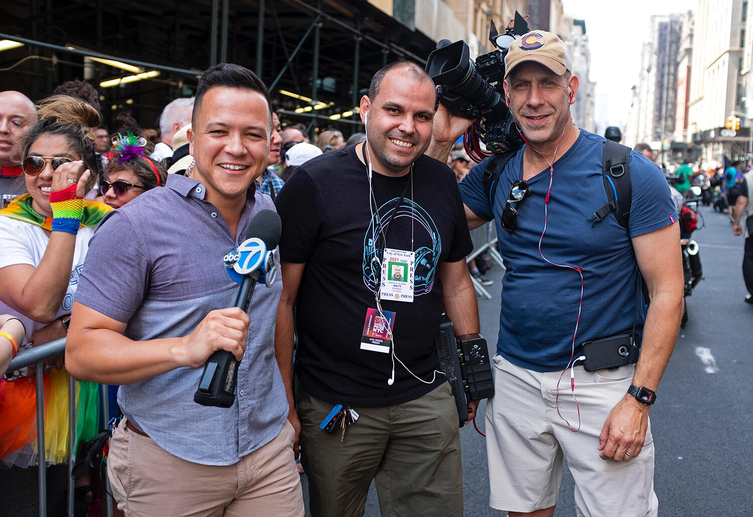 Derick Waller, left, with TV news colleagues 