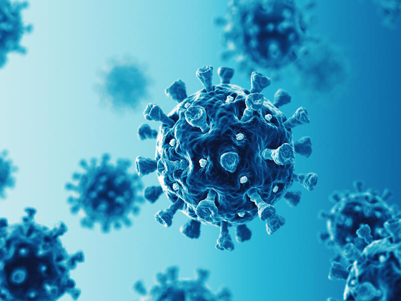 A 3D illustration of blue disease cells. 