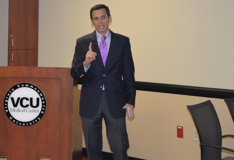 VCU and VCU Health System President Michael Rao, Ph.D., speaks at the ceremony to acknowledge the VCU Medical Center Medical Psychiatry Unit’s silver-level Beacon Recognition for Excellence Award. 