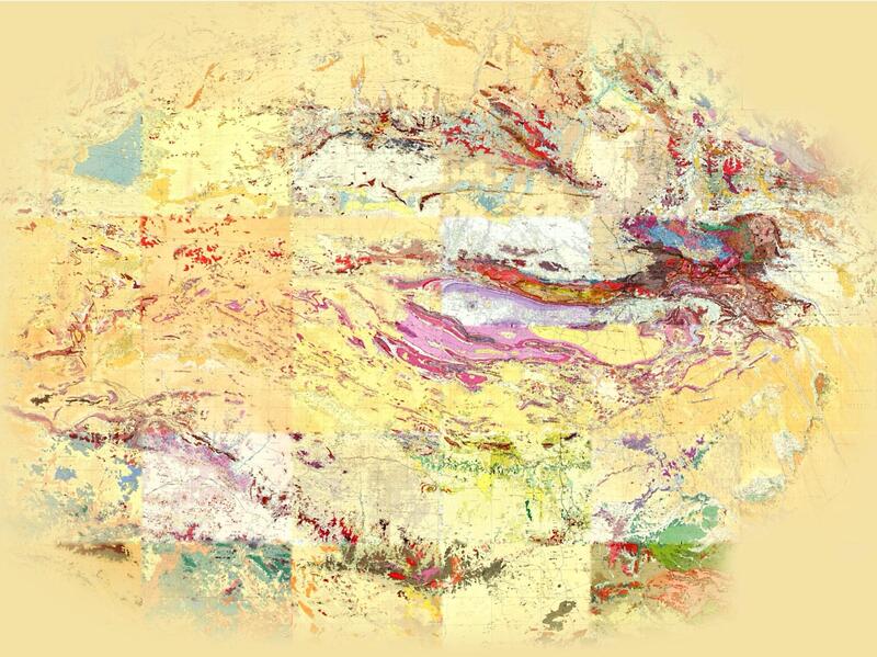 An illlustration with different colored splotches. 