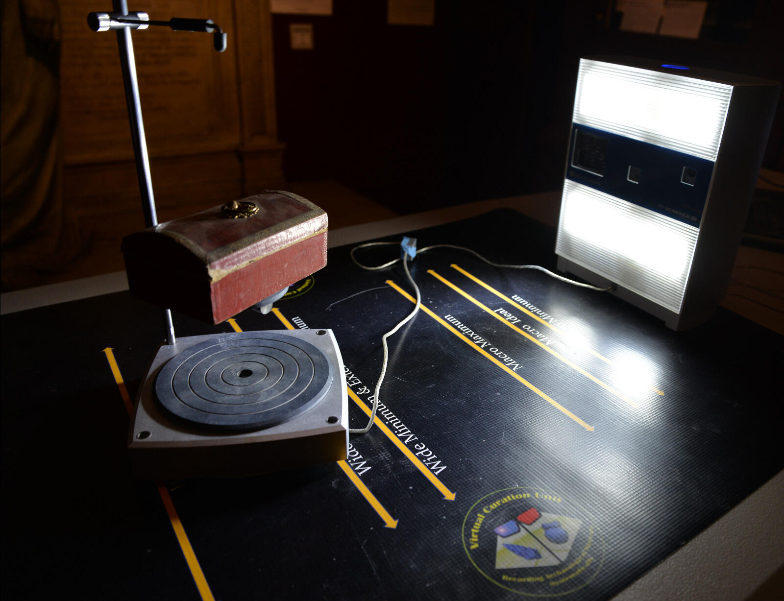 The team 3-D scans a small trinket box that was one of the few possessions owned by Poe’s wife, Virginia Clemm Poe, at the time of her death.
