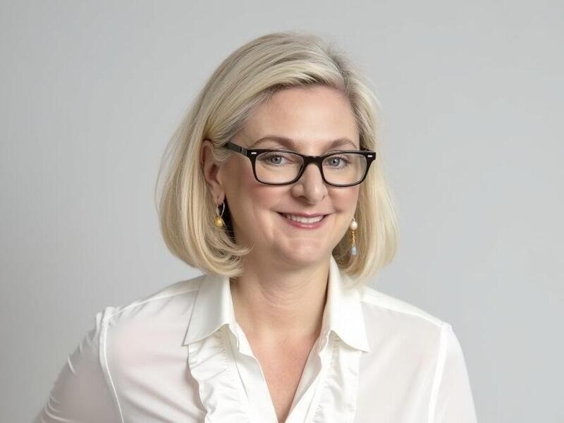 A photo of a woman from the shoulders up. 