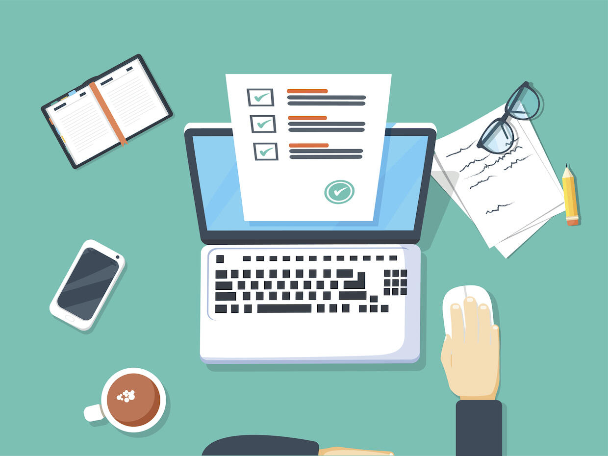 illustration of a computer screen and desk work station