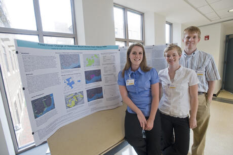 Students, faculty and scientists from across Virginia attended the Virginia Academy of Science and the Virginia Junior Academy of Science annual meetings held concurrently this week at VCU. From left, Heather Carty, Brittany Miller and Daniel Druckenbrod.