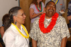 From left: Dr. Njeri Jackson, director of VCU's African American Studies program, shares a laugh with Dr. McDavis during the ice-cream social.